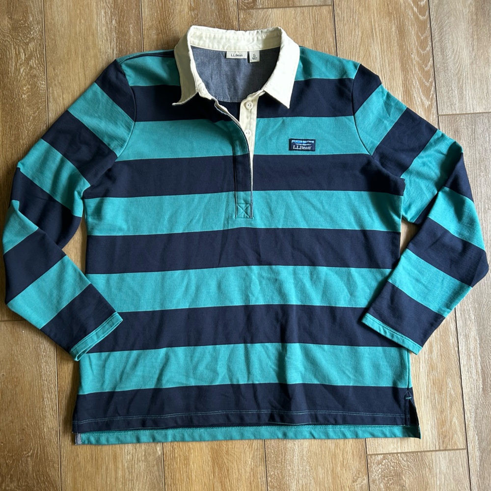 LL Bean's Vintage Soft Rugby, Teal & Navy Stripe